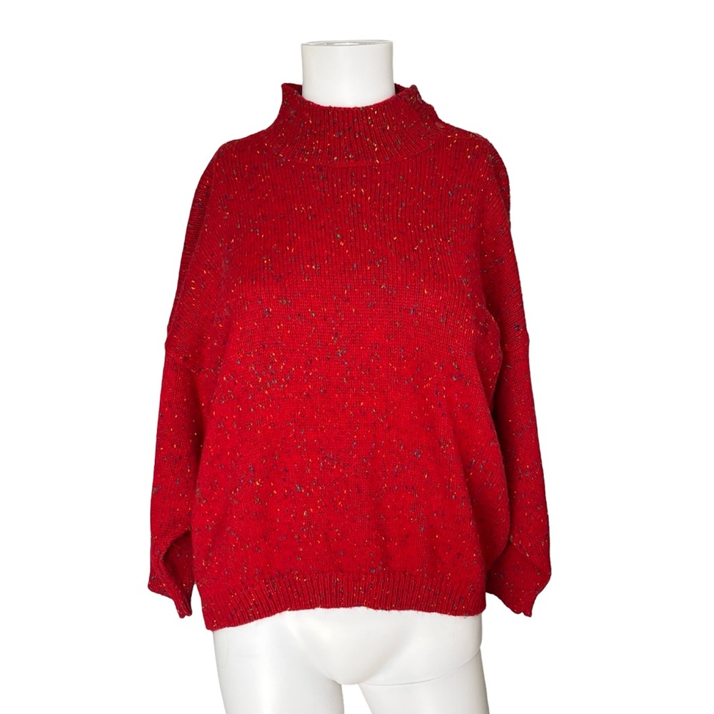 Vintage Mock Neck Sweater Red Speckled Knit Wool Blend Womens Size Medium